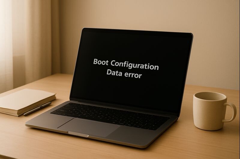 부트 구성 데이터 오류 화면과 복구 안내 이미지