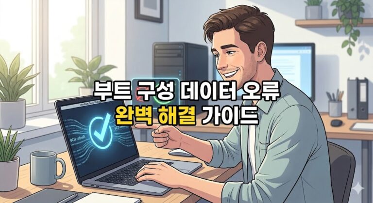 부트 구성 데이터 오류 해결 후 컴퓨터 화면의 정상 작동 상태를 확인하는 장면