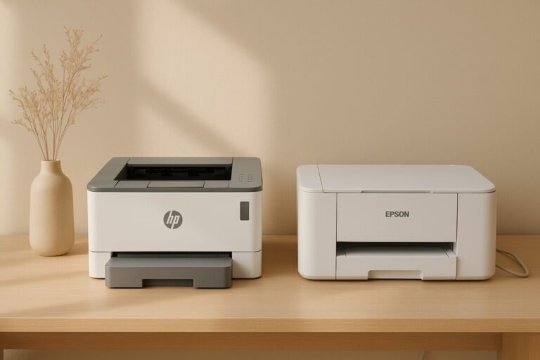 HP Epson 드라이버 연결 문제 해결을 보여주는 워크스페이스 장면
