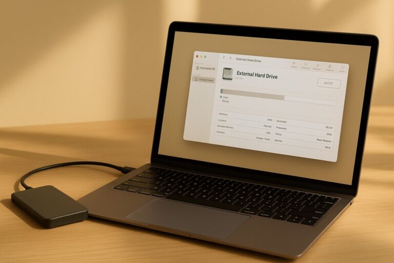 Mac 외장하드 포맷 방법, MacBook 디스크 유틸리티 exFAT 설정 장면, 외장하드 호환성 향상을 위한 이미지