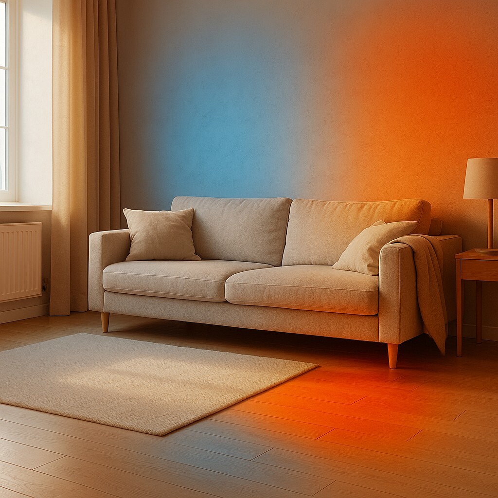 보일러 순환 안 될 때 한쪽만 따뜻한 방의 단면을 표현한 이미지