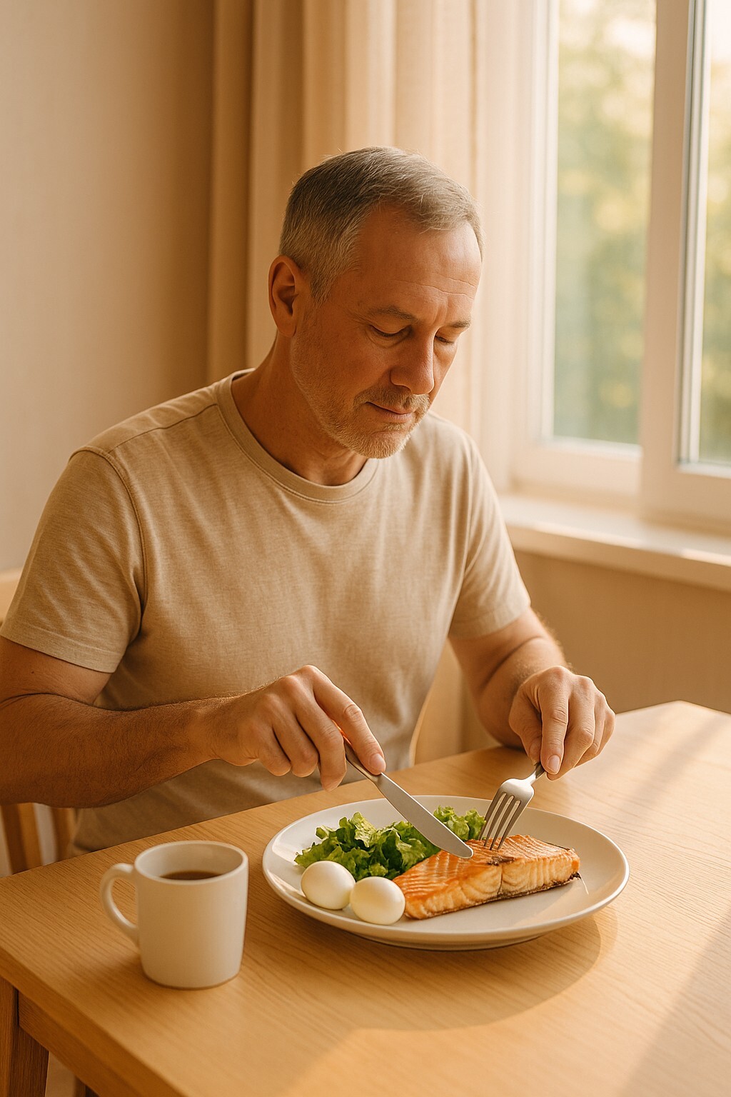 복부 힘이 빠질 때 단백질과 비타민 D 균형 식단 이미지