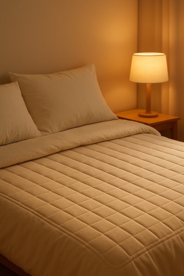 전기요 안전 사용법을 표현한 따뜻한 겨울 침실 장면