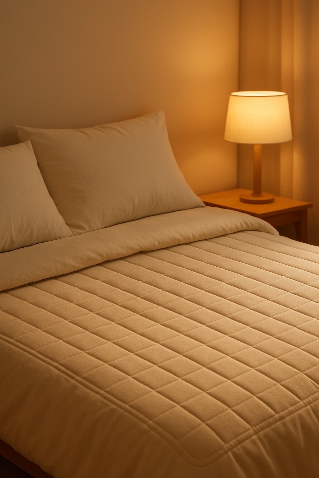 전기요 안전 사용법을 표현한 따뜻한 겨울 침실 장면