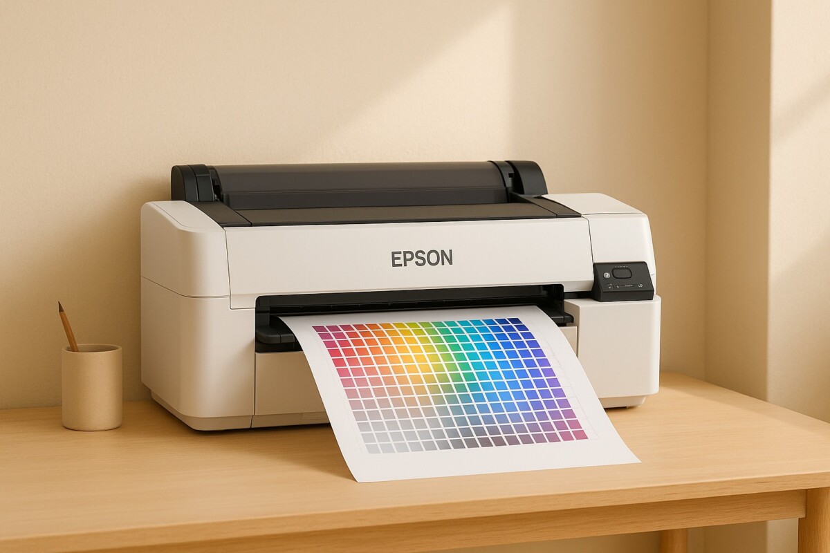 Epson SureColor 색상 틀어짐 문제를 확인하기 위해 컬러 차트를 출력하며 색상 보정을 진행하는 모습