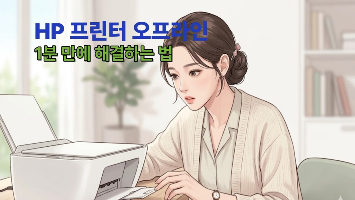 HP 프린터 오프라인 문제를 해결 중인 여성 일러스트