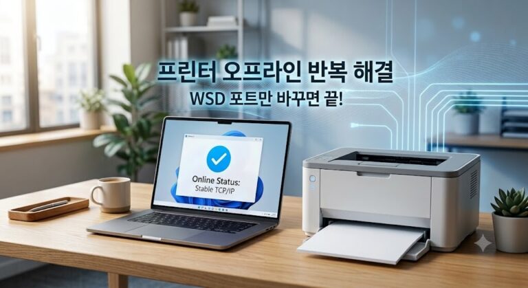 Windows 11 환경에서 반복되는 프린터 오프라인 오류 해결을 위해 WSD 포트를 Standard TCP/IP 9100 포트로 변경하는 방법