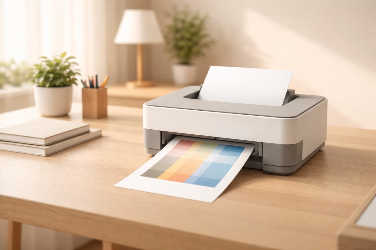 노즐 체크로 색 문제를 진단하는 상황을 표현한 이미지