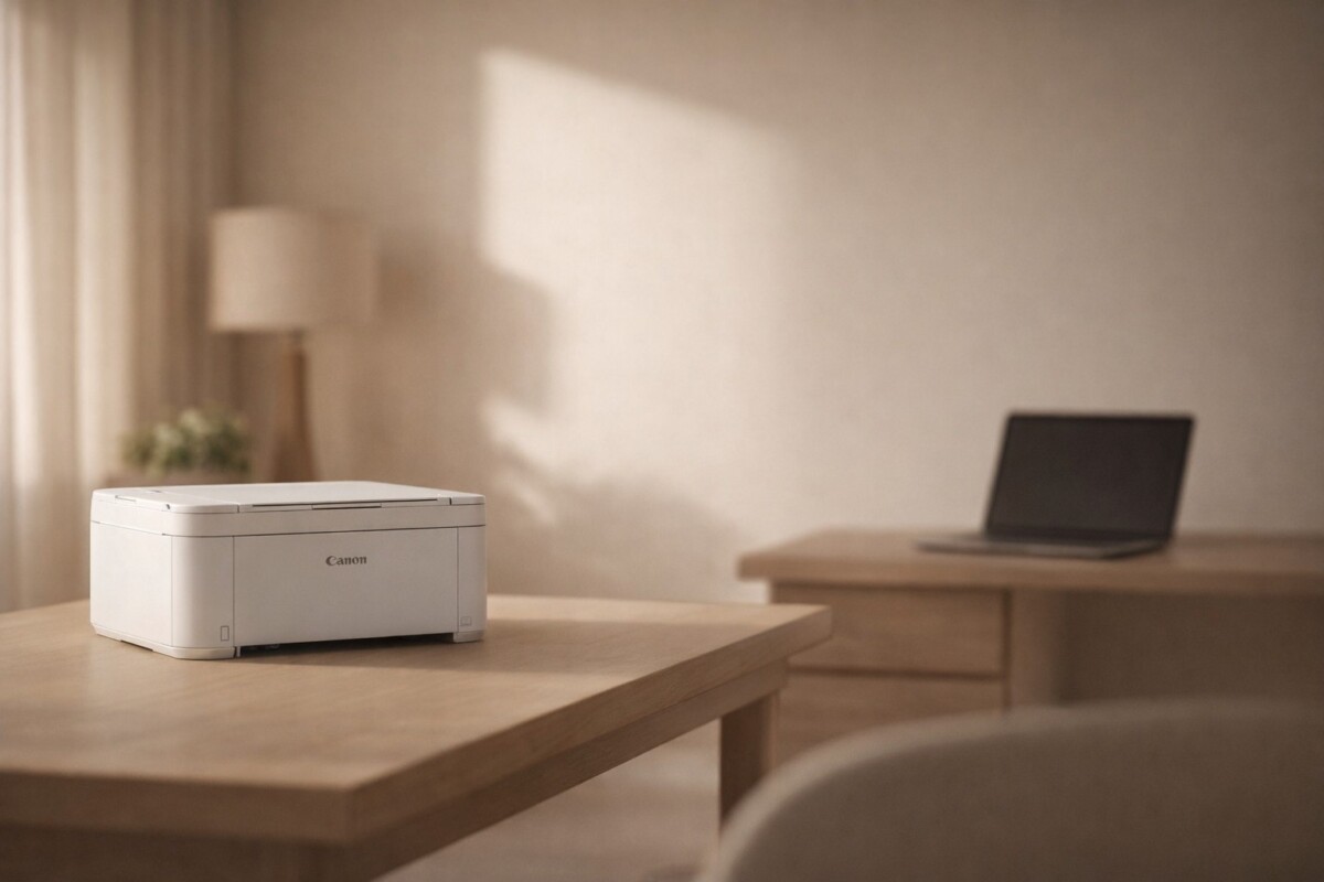 스마트폰에서는 되는데 PC에서는 안 될 때 Canon 프린터 연결 문제가 발생한 홈 오피스 환경을 표현한 대표 이미지