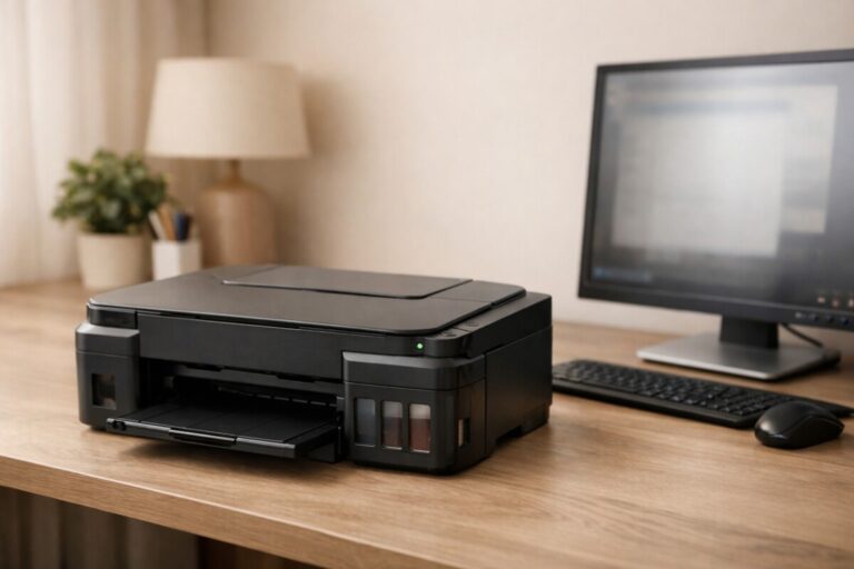 Canon G 시리즈 프린터 문제를 겪는 상황을 표현한 이미지