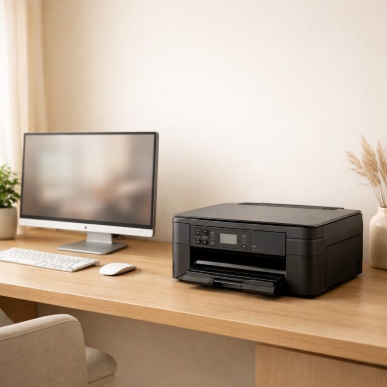 Epson 프린터 드라이버가 깨지는 환경을 상징하는 사무실 책상과 프린터 구성