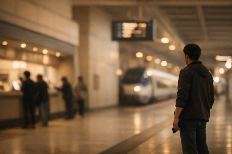 KTX / SRT 좌석-입석 전부 매진 상황에서 역 현장에서 마지막 선택을 고민하는 승객의 모습