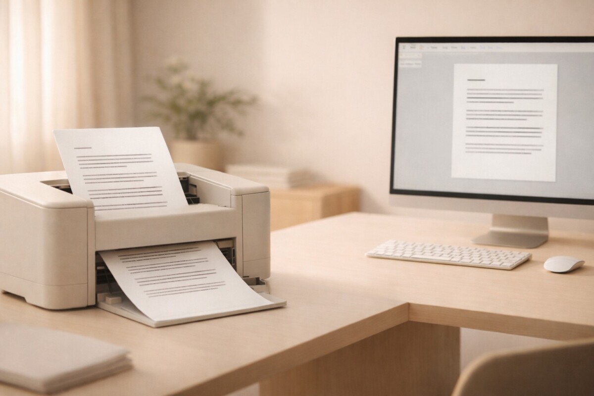 PDF 출력할 때 줄 간격이 달라질 때 인쇄 비율과 렌더링 설정 오류로 인해 화면과 출력물의 라인 간격이 다르게 나타난 프린터 출력 장면