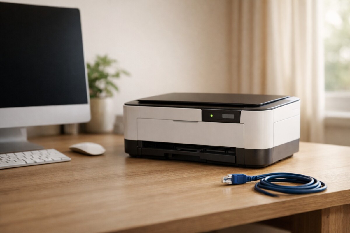 Wi-Fi 프린터 LAN 전환 시점을 판단하는 상황을 표현한 이미지