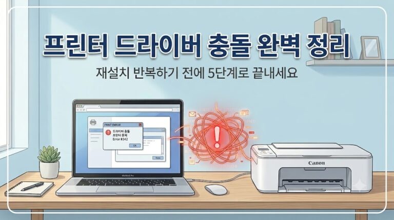 "윈도우11 환경에서 인쇄 오류를 유발하는 프린터 드라이버 충돌 현상을 5단계로 정리하여 해결하는 가이드 대표 썸네일 이미지