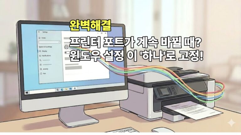 프린터 포트가 계속 바뀔 때 윈도우 기본 프린터 자동 관리 허용 옵션을 꺼서 해결하는 대표 썸네일 이미지