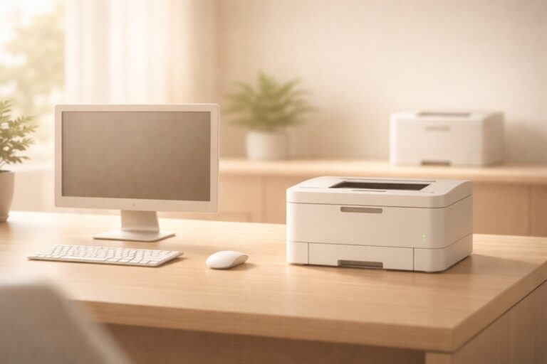 기본 프린터가 자꾸 바뀌는 문제(0x00000709)로 인해 사무실 환경에서 여러 프린터 중 기본값이 고정되지 않는 상황을 표현한 이미지