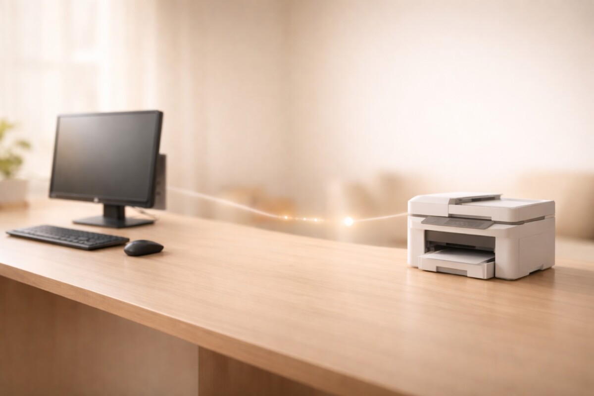 네트워크 프린터 오류 0x00000709으로 인해 기본 프린터가 자동으로 변경되는 Windows 사무실 환경을 표현한 대표 이미지