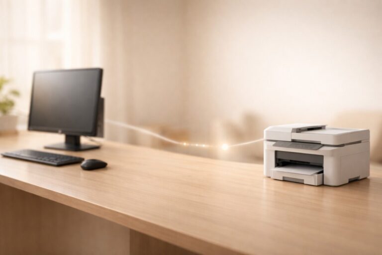 네트워크 프린터가 정상적으로 추가되어 보이지만 출력이 되지 않는 Windows 환경을 표현한 대표 이미지