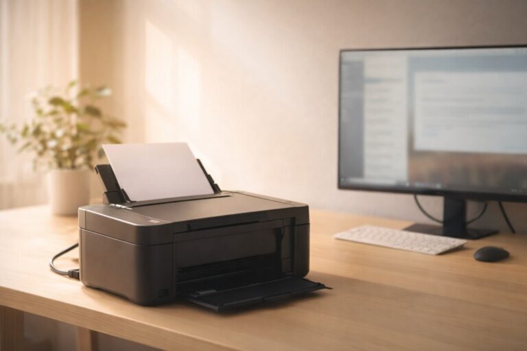 드라이버 설치는 성공했는데 인쇄가 안 될 때 Windows 환경에서 프린터는 정상 상태지만 출력이 멈춘 상황을 보여주는 대표 이미지