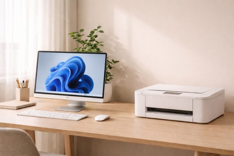 드라이버 재설치해도 안 되면 Windows 시스템 문제를 의심해야 하는 상황을 표현한 프린터 점검 이미지