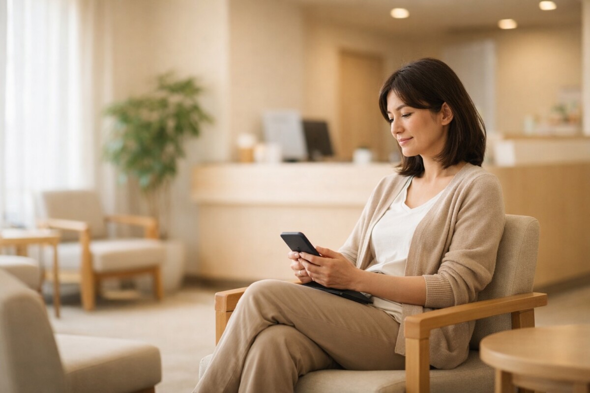 응급실 말고 외래 진료가 적합한 증상을 판단하는 기준을 설명하는 외래 진료 대기 공간 이미지