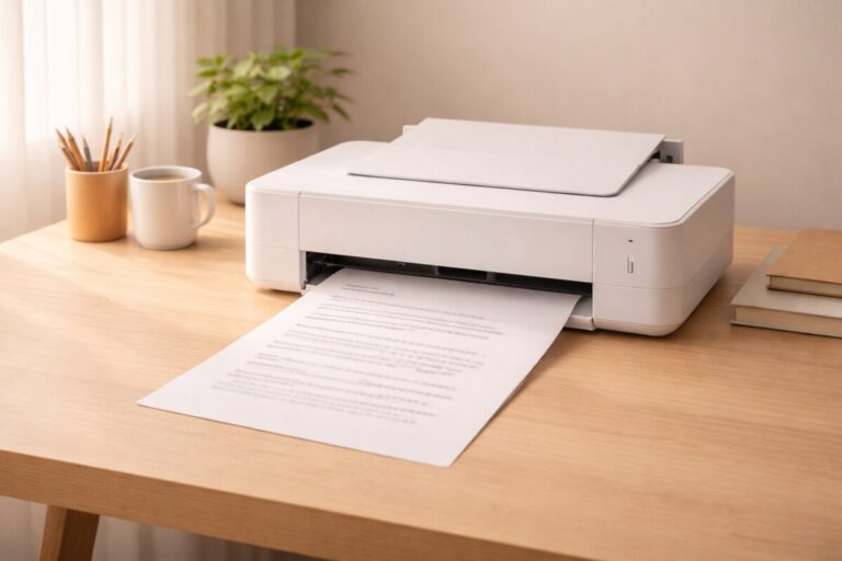 인쇄 결과가 흐릴 때 품질 설정 우선 점검 순서를 설명하는 흐릿한 출력 장면 이미지