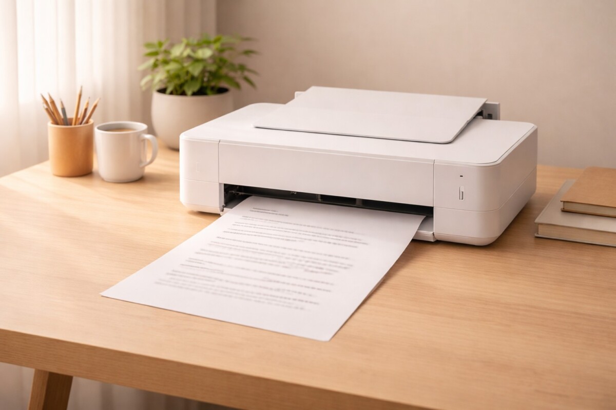 인쇄 결과가 흐릴 때 품질 설정 우선 점검 순서를 설명하는 흐릿한 출력 장면 이미지