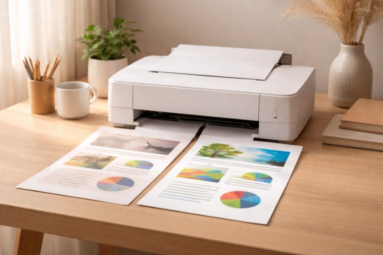 인쇄 색이 탁해질 때 설정으로 잡는 방법을 설명하는 탁한 출력과 정상 출력 비교 이미지