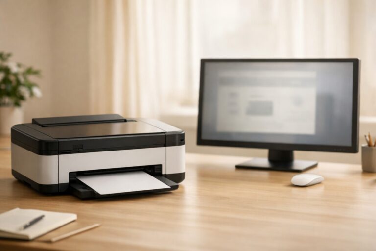 잉크 헤드 막힘이 의심될 때 제조사 매뉴얼 기준으로 손상 없이 상태를 점검하고 복구 절차를 진행하는 프린터 진단 장면