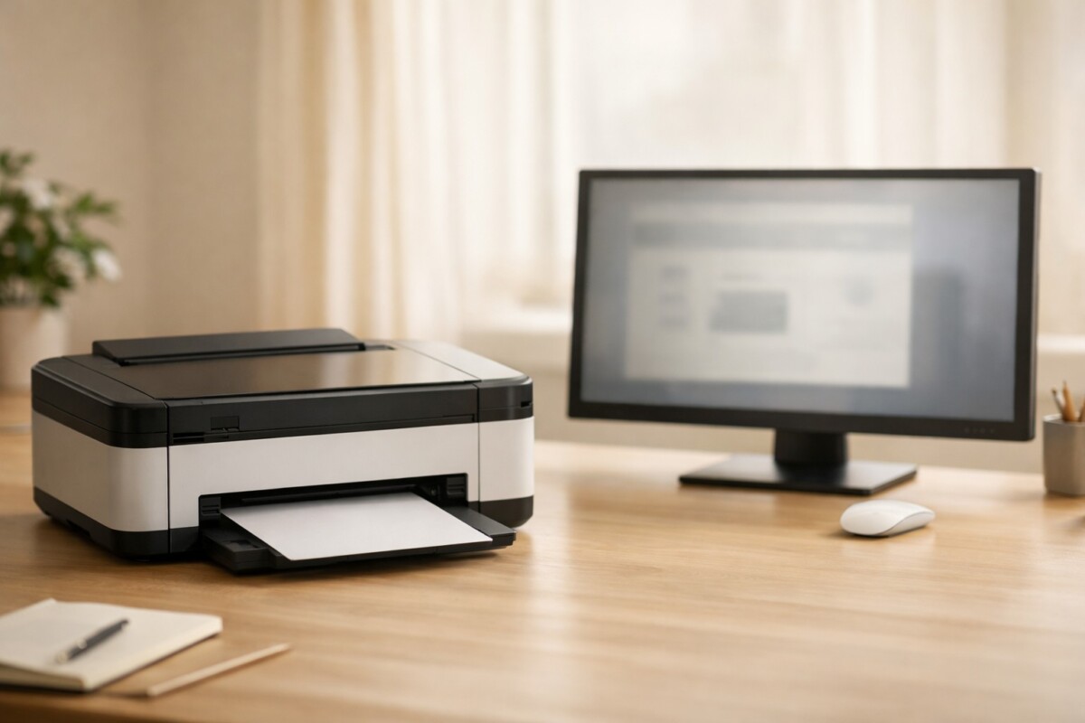 잉크 헤드 막힘이 의심될 때 제조사 매뉴얼 기준으로 손상 없이 상태를 점검하고 복구 절차를 진행하는 프린터 진단 장면