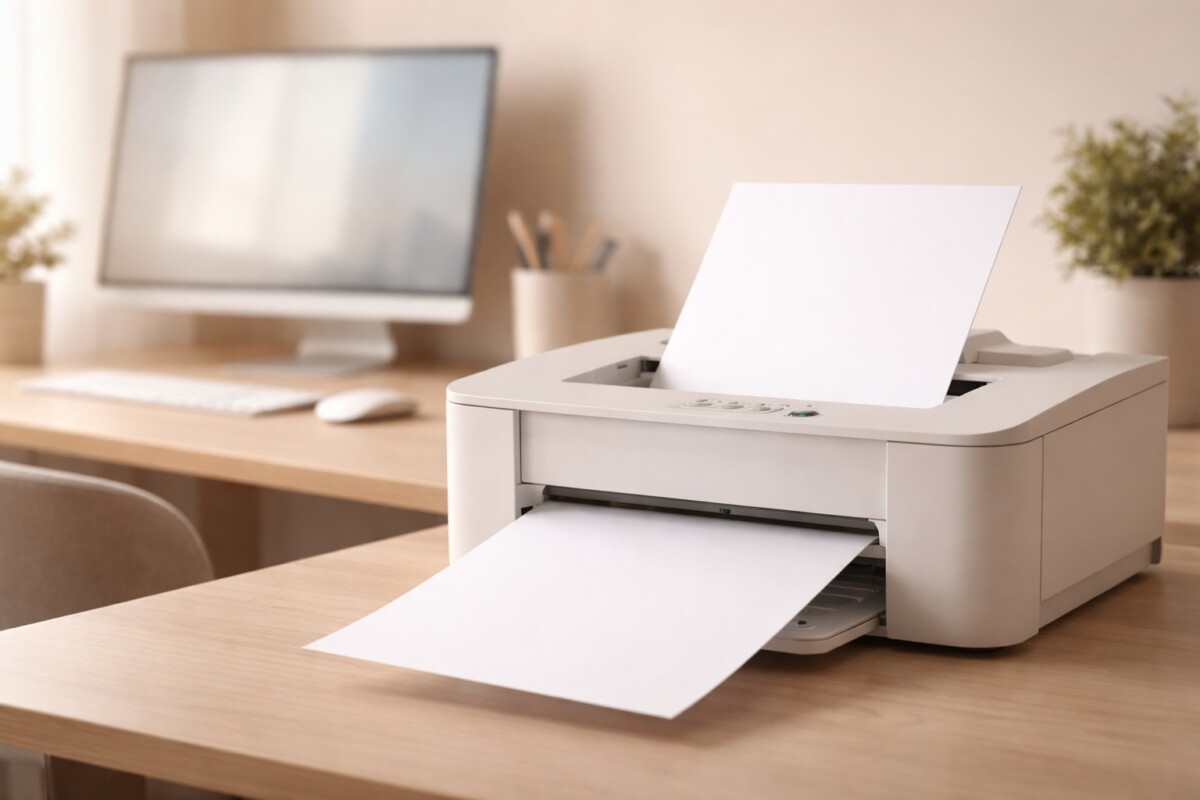 종이는 나오는데 인쇄는 안 될 때 발생하는 흰 종이 출력 문제를 표현한 이미지