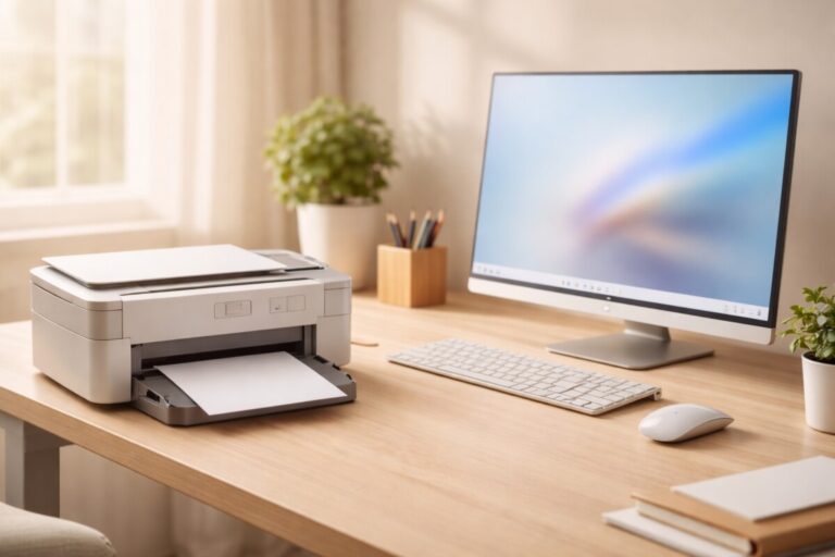 최신 Windows에서 오래된 프린터를 계속 쓰는 현실적인 방법을 보여주는 안정적인 홈 오피스 환경 대표 이미지