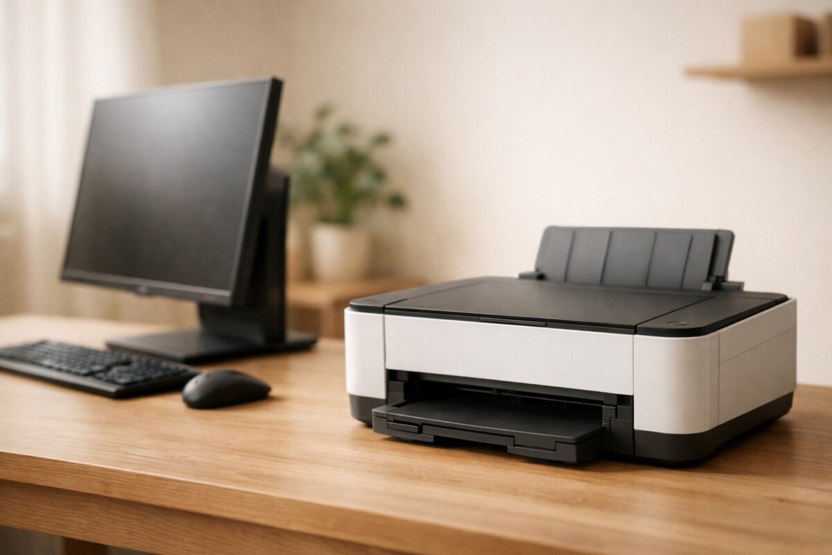 프린터 드라이버 충돌로 인쇄가 멈춘 윈도우 환경에서 프린터와 PC가 대기 상태로 놓인 모습