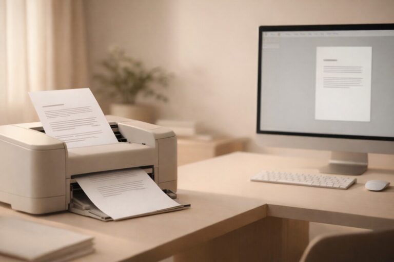 줄 간격이 어긋날 때 프린터 자동 정렬 설정이 맞지 않아 출력물의 라인 간격이 불균형하게 나타난 인쇄 장면