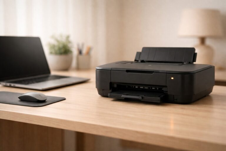 프린터 전원은 켜지는데 인쇄가 안 될 때 출력 경로 문제를 상징하는 대기 상태의 프린터 이미지