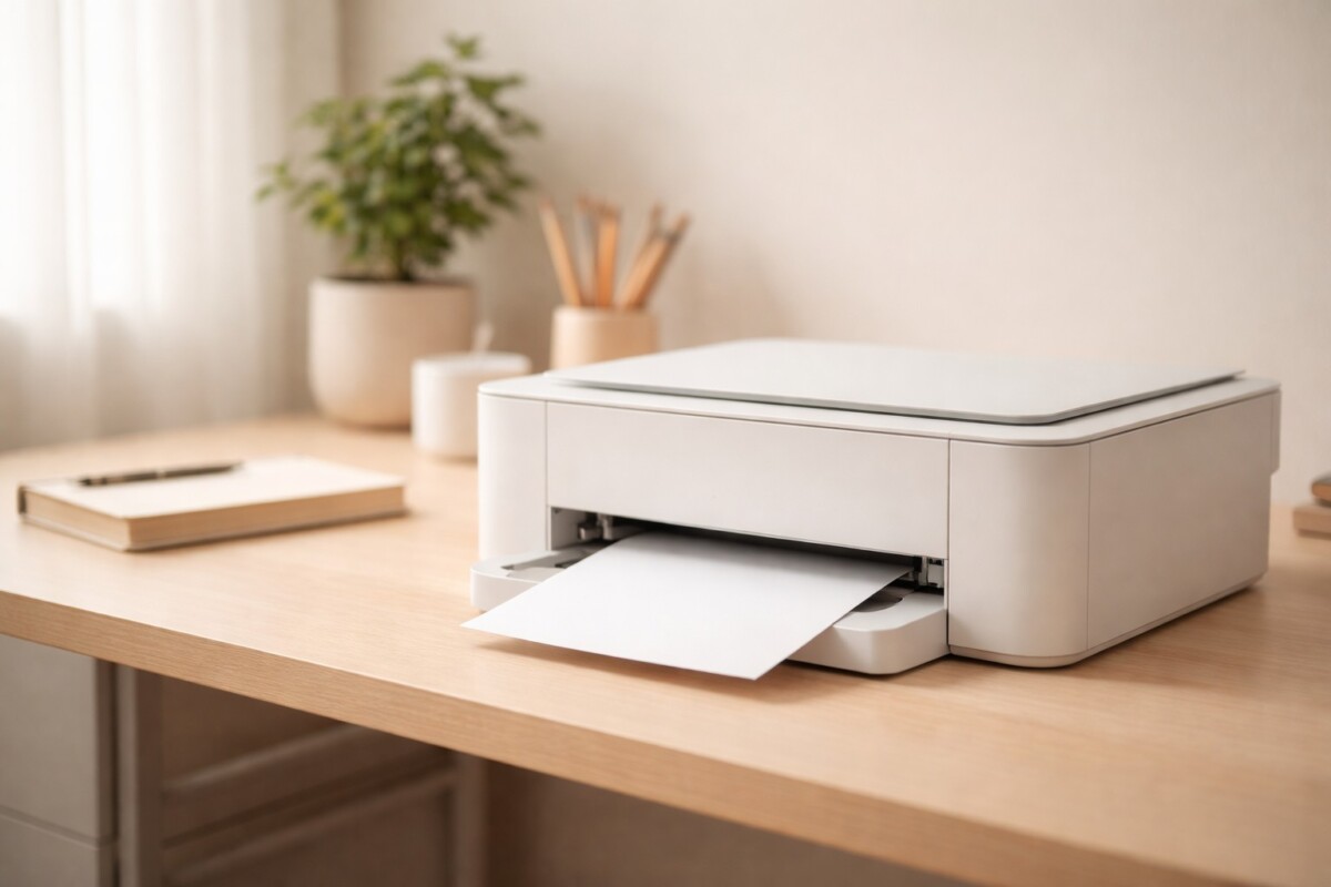 프린터 용지 걸림이 반복되는 상황에서 분해 없이 내부 설정을 점검하는 장면