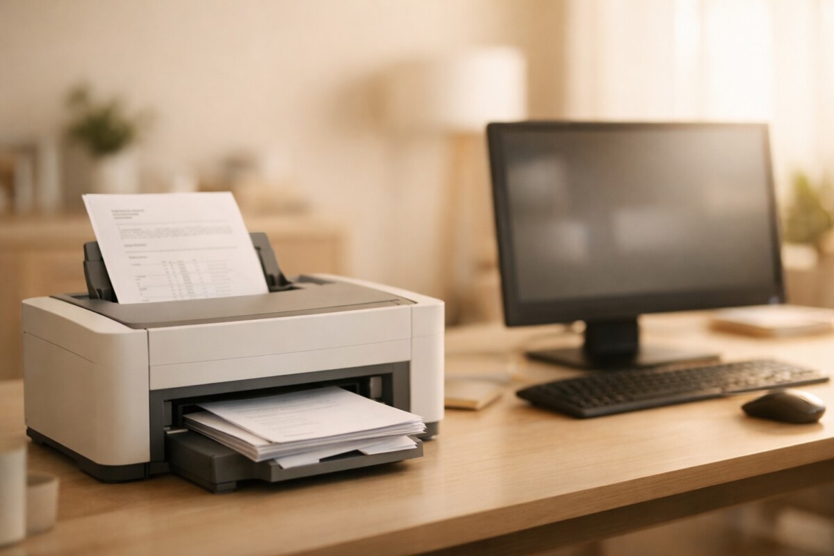 프린터는 정상인데 특정 앱에서만 인쇄가 안 되는 상황을 표현한 이미지