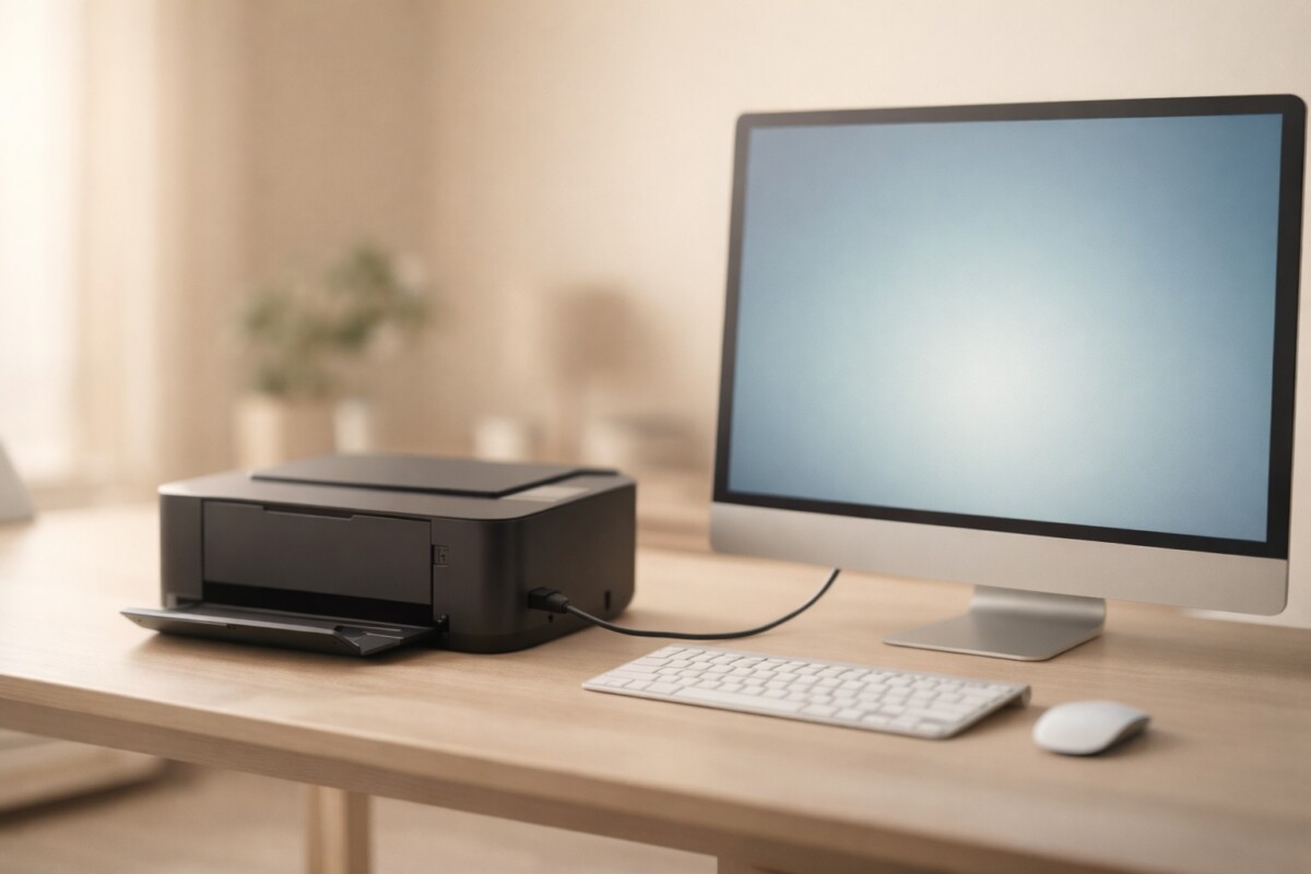 USB 프린터 연결했는데 인식 안 될 때 컴퓨터와 프린터가 연결된 장면