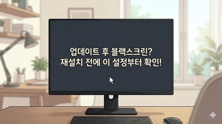 업데이트 후 블랙스크린 재설치 전 확인 설정 타이틀이 정중앙에 배치된 썸네일 이미지
