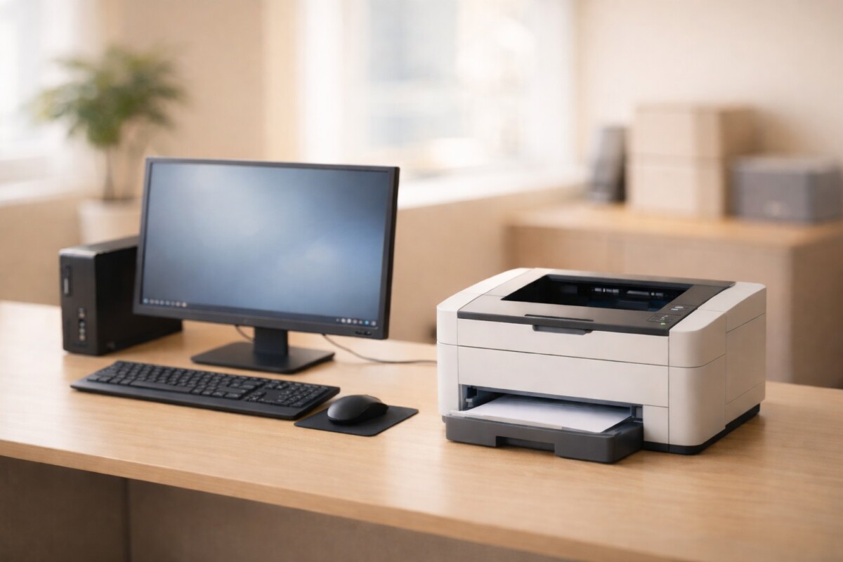 공유 프린터 IP 변경 후 인식되지 않을 때 발생하는 네트워크 인식 문제를 보여주는 사무실 환경 대표 이미지