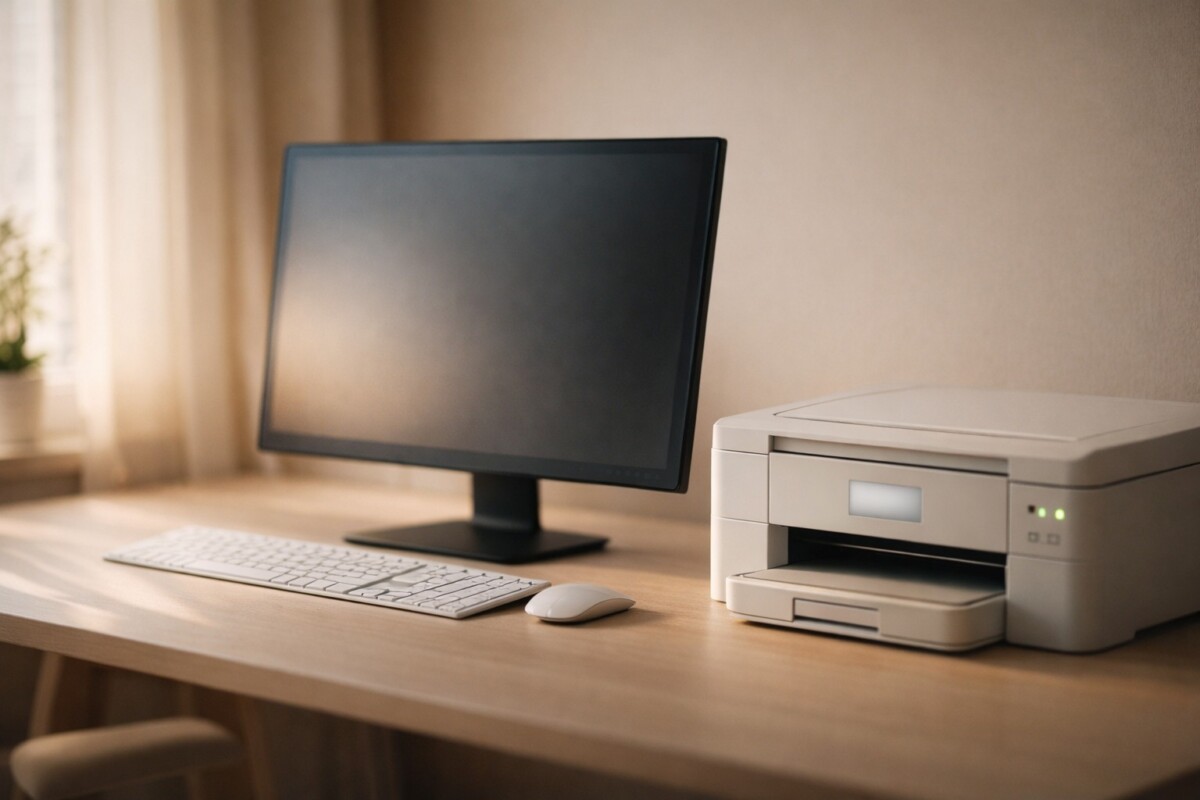 프린터 인쇄가 안 될 때 포트 설정(WSD TCP IP) 문제를 점검하는 컴퓨터와 프린터 장면