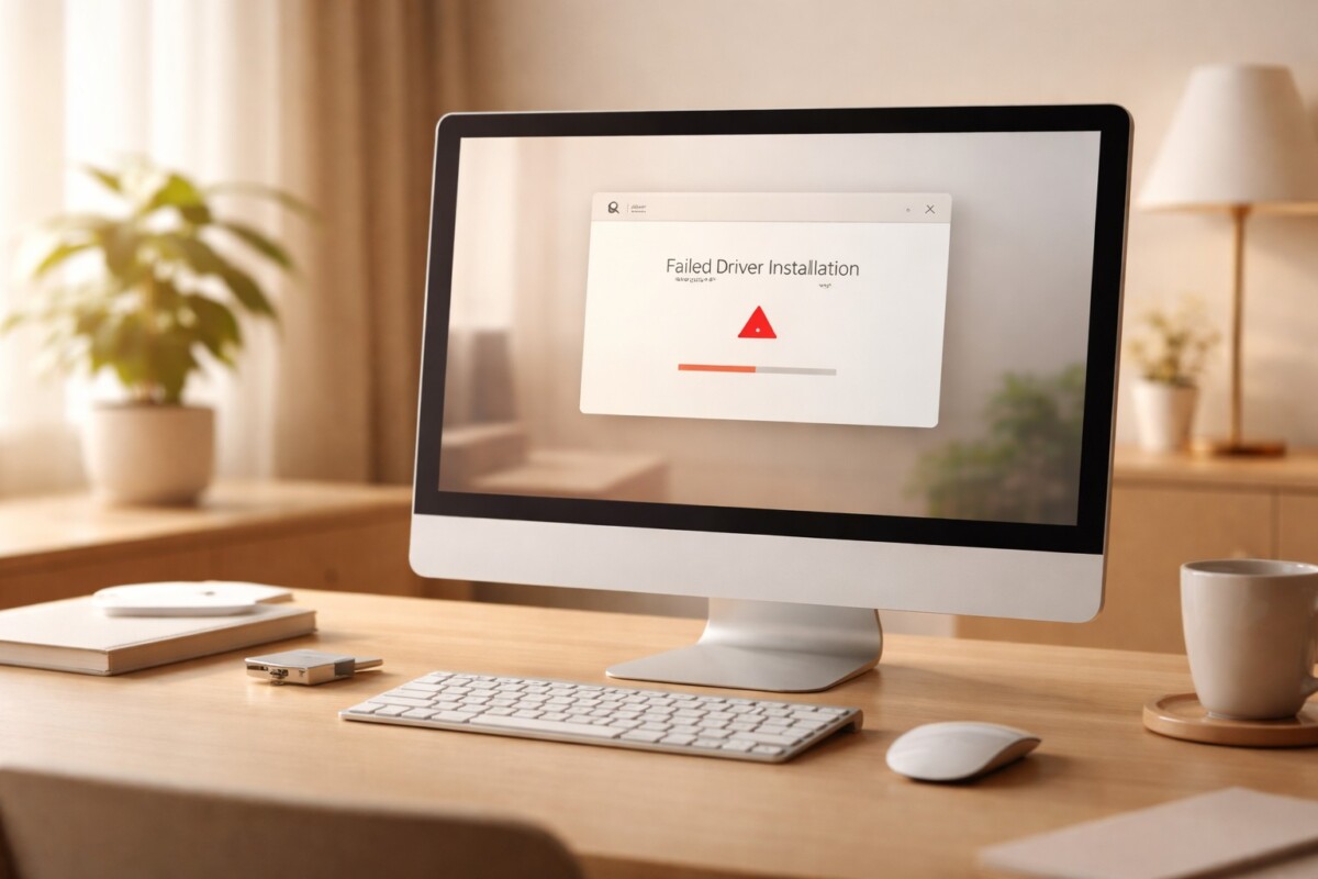 드라이버 설치 안됨 문제로 컴퓨터에서 드라이버 설치가 실패하는 상황을 보여주는 이미지