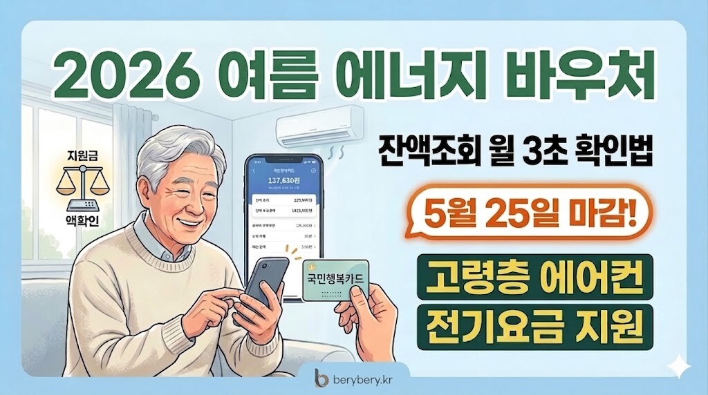 2026년 에너지 바우처 잔액 조회 모바일 확인법 및 고령층 에어컨 전기요금 지원 안내 썸네일