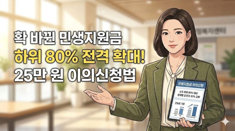 2026 민생지원금 소득 하위 80% 전격 확대와 25만 원 이의신청법을 설명하는 전문가 썸네일 이미지