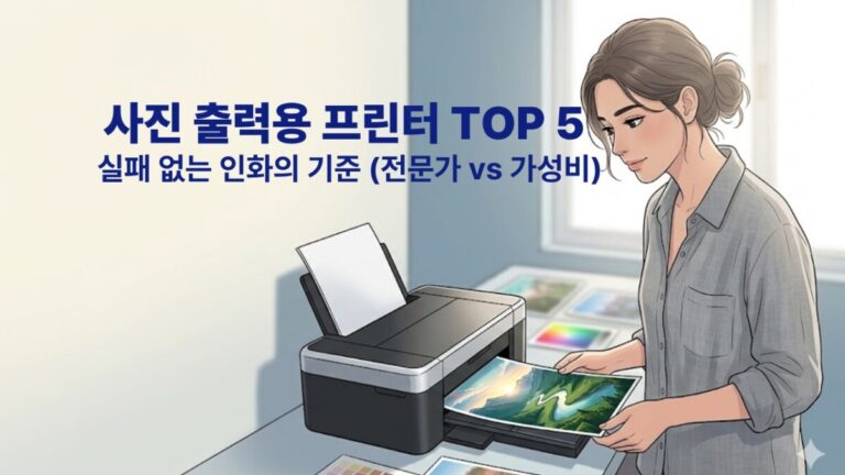 사진 출력용 잉크젯 프린터 추천 TOP5와 전문가 및 가성비 선택 기준 문구가 담긴 블로그 대표 썸네일 이미지.