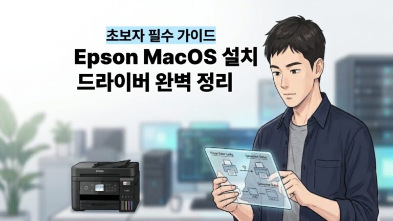 터 인식 오류 해결, 정갈한 웹툰풍 반실사 일러스트 썸네일, IT 전문가 캐릭터, 정보성 블로그 대표 이미지