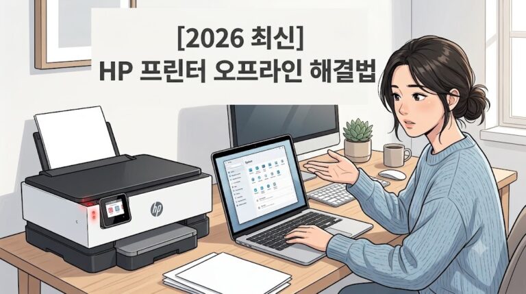 hp 프린터 오프라인 해결 방법을 확인하며 컴퓨터 제어판 설정을 변경하는 모습