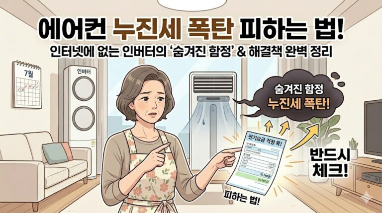 에어컨 누진세 폭탄을 피하는 방법과 전기요금을 아끼는 인버터 작동법의 숨겨진 함정을 설명하는 블로그 썸네일 이미지