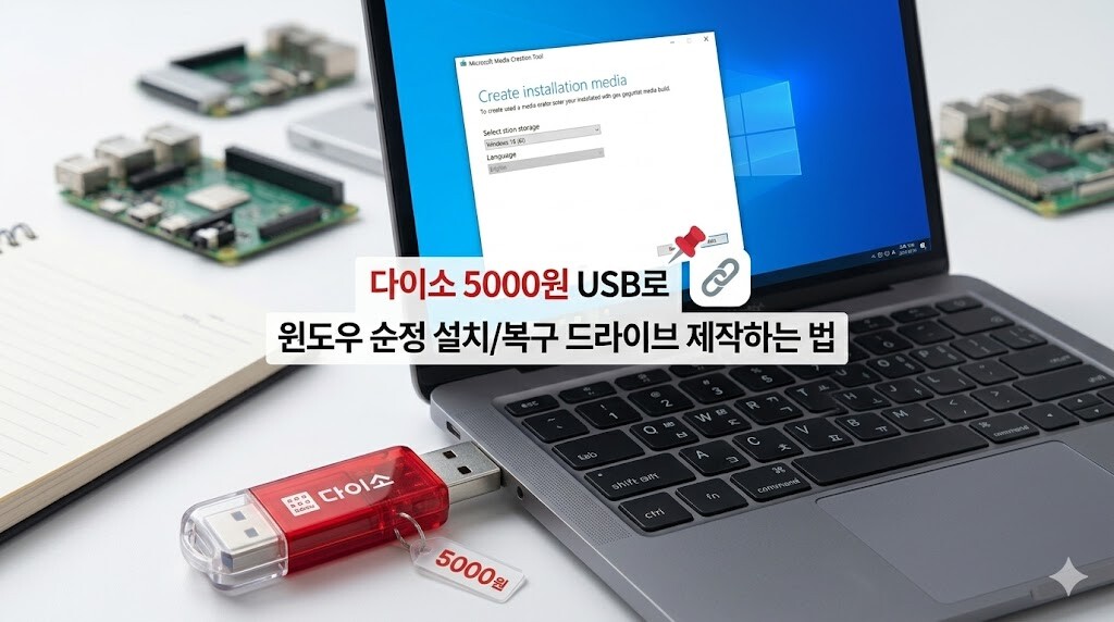 다이소 5000원 USB로 윈도우 순정 설치/복구 드라이브 제작하는 법을 상세하게 안내하는 가이드 이미지